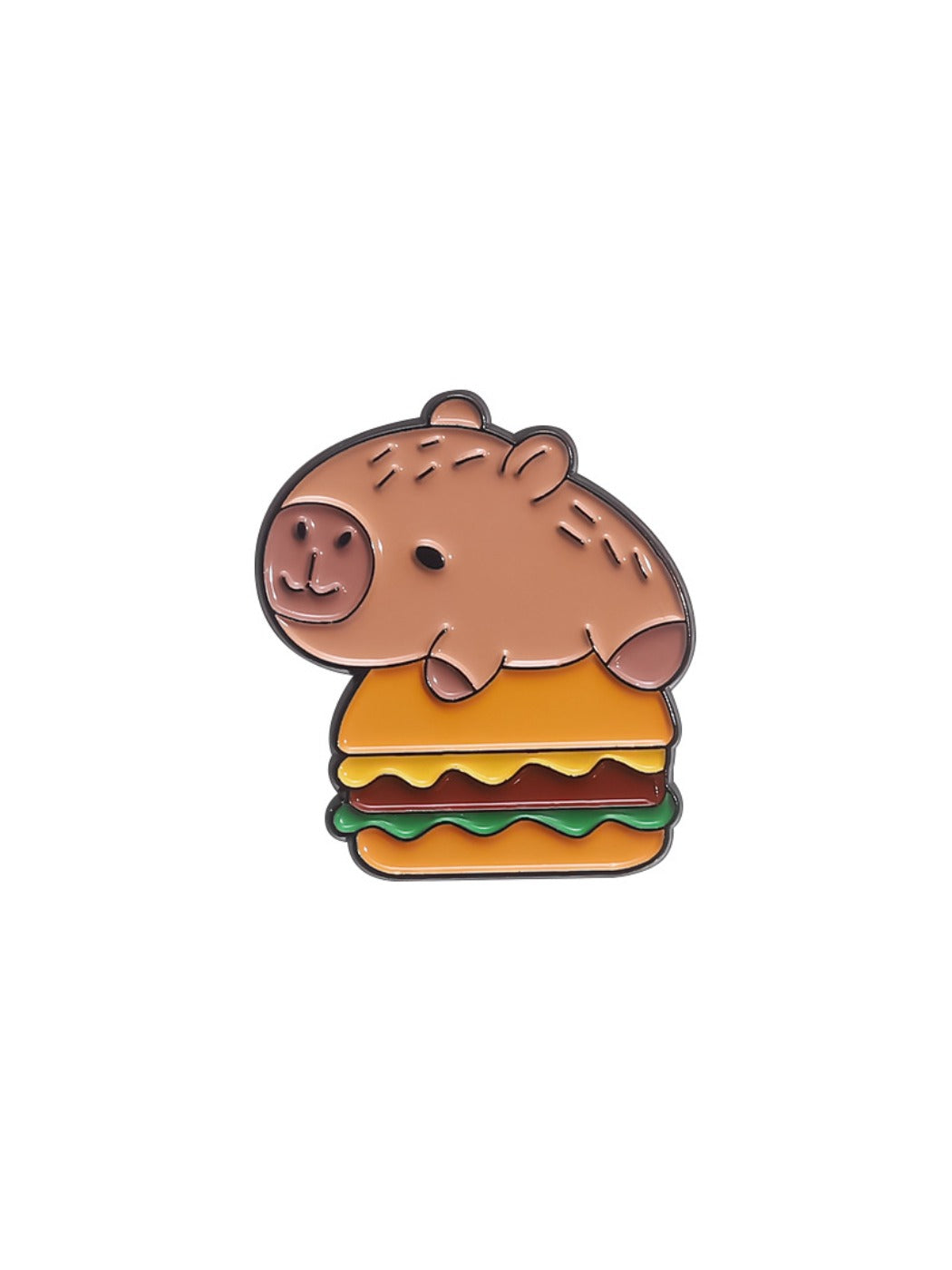 Pinori capybara animal brooch with hamburger design in natural light