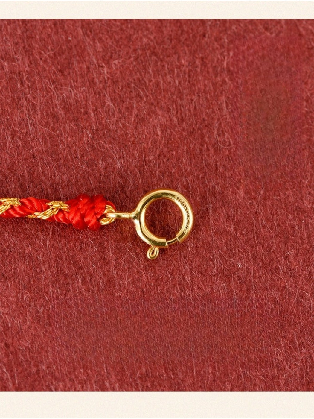 Emora Vajra Knot Bracelet with golden thread coiled to show flexibility