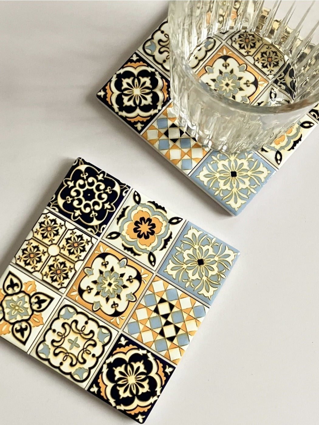 Thimara - 3D Raised Gold Foil Square Coasters Heat Resistant