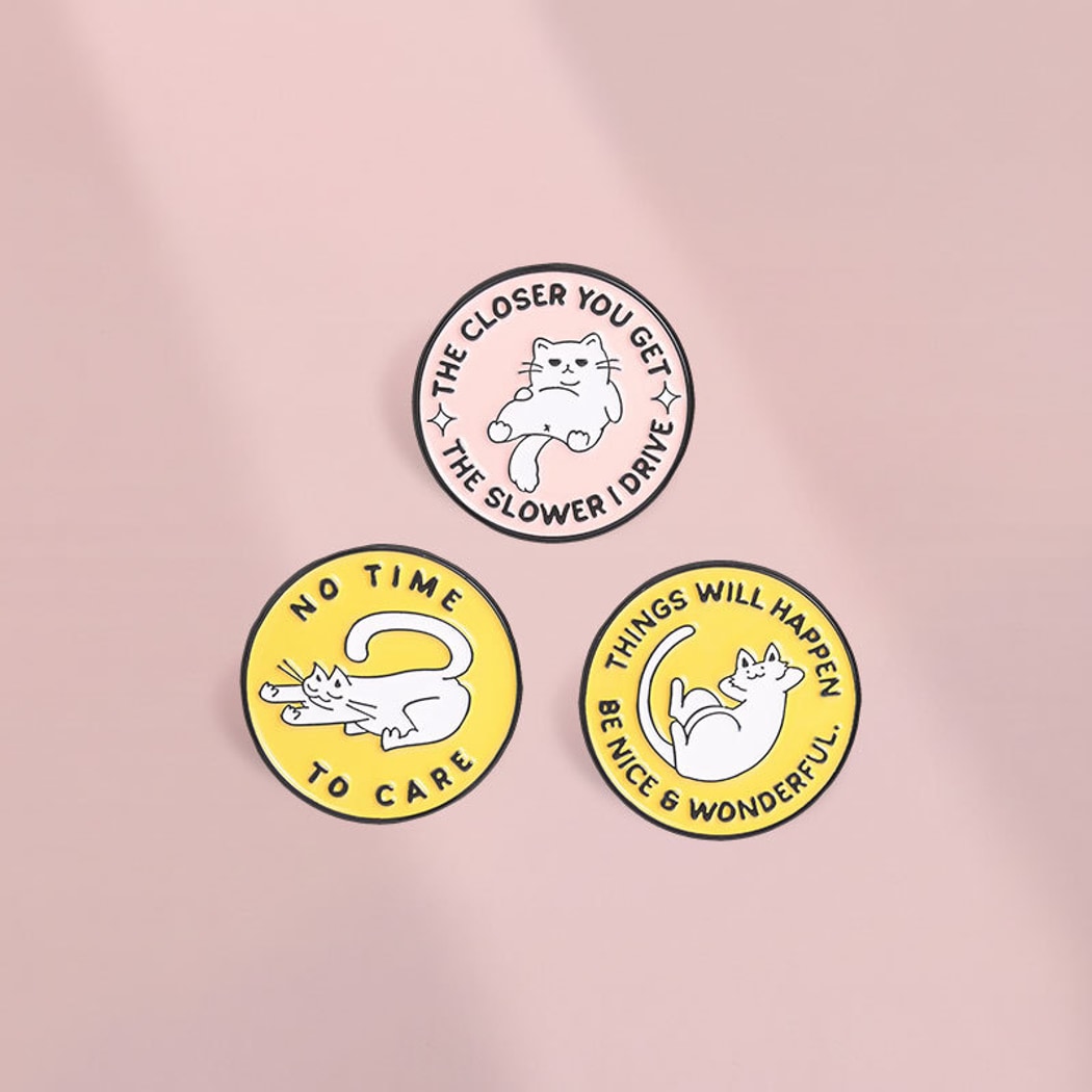 Pinori - Playful Style Cat and Slogan Pin