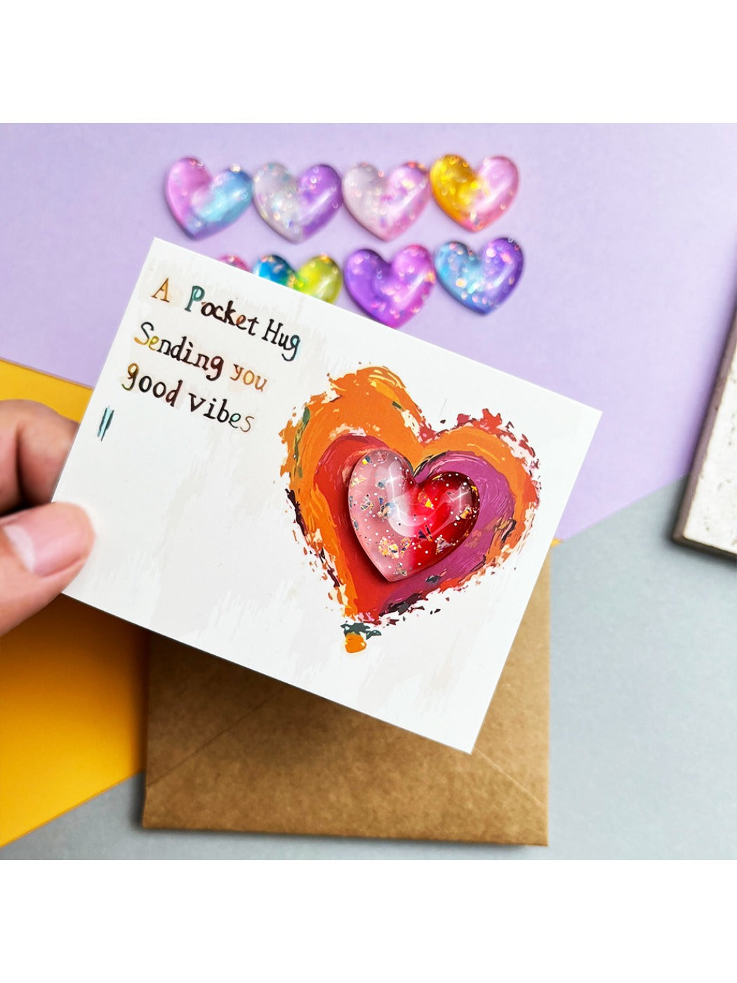 Taphug - Pocket Hug Gradient Glitter Heart pocket hug card and keepsake token