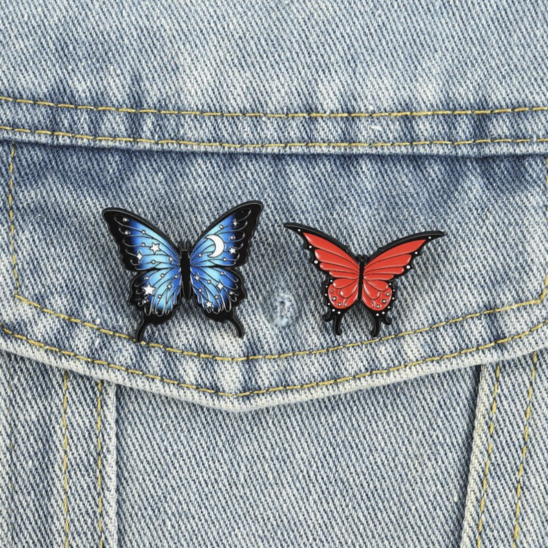 Pinori Starry Wing Butterfly enamel pin displayed on a white background