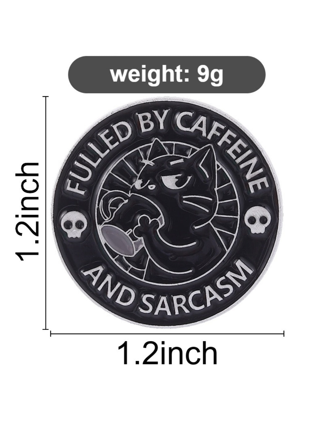 Pinori black coffee cat brooch displayed on a white background