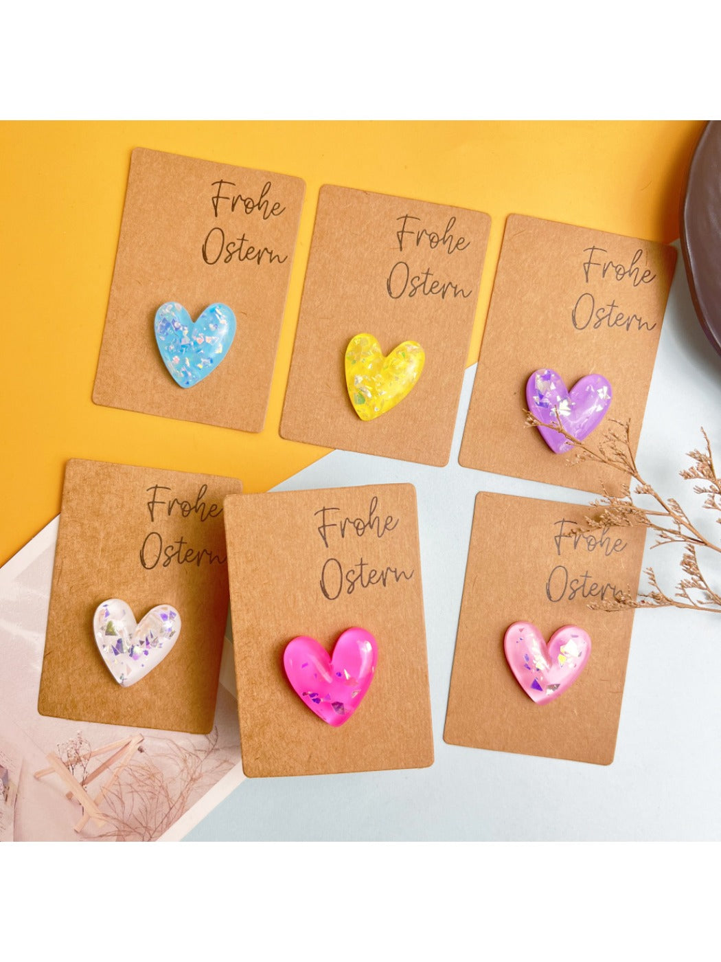 DIY Heart Resin Pocket Hug kit components including resin, heart mold, and instructions