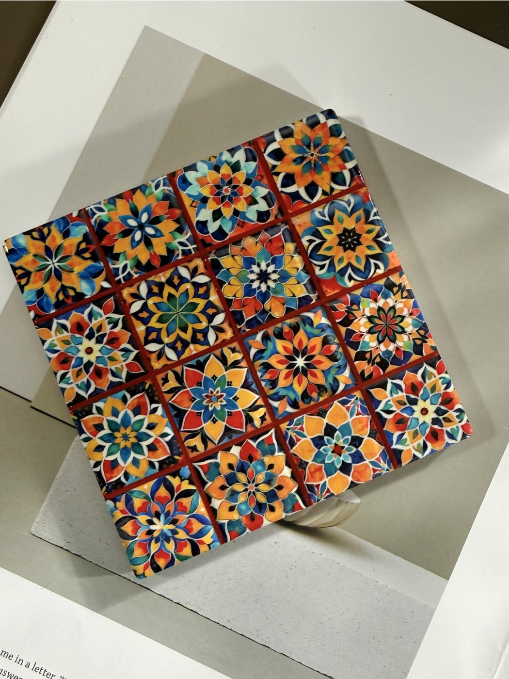 Thimara - Vintage Bohemian Embossed Square Ceramic Coaster