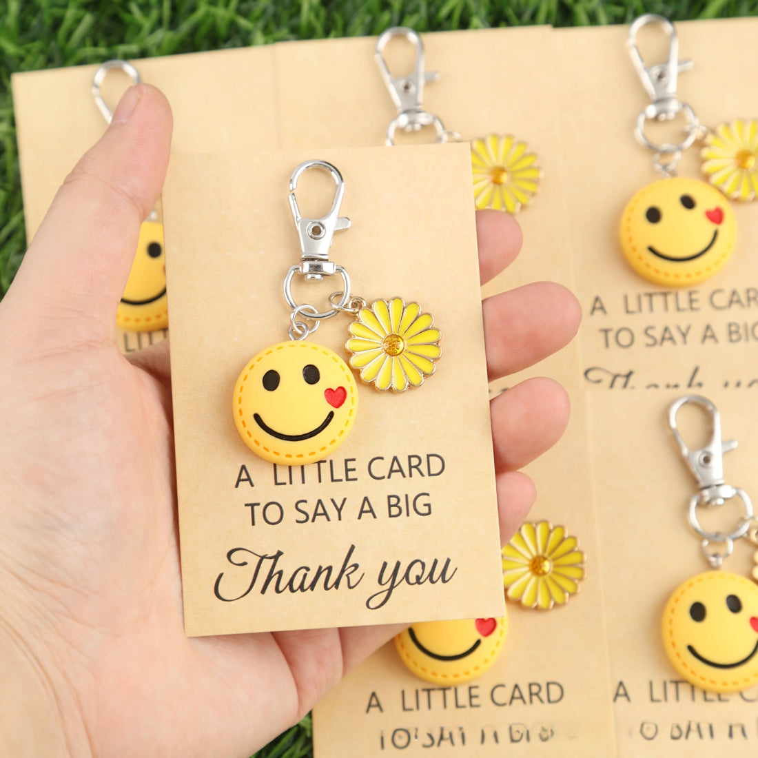 Taphug Smiley Daisy Thank You Pocket Hug card with yellow smiley daisy illustration