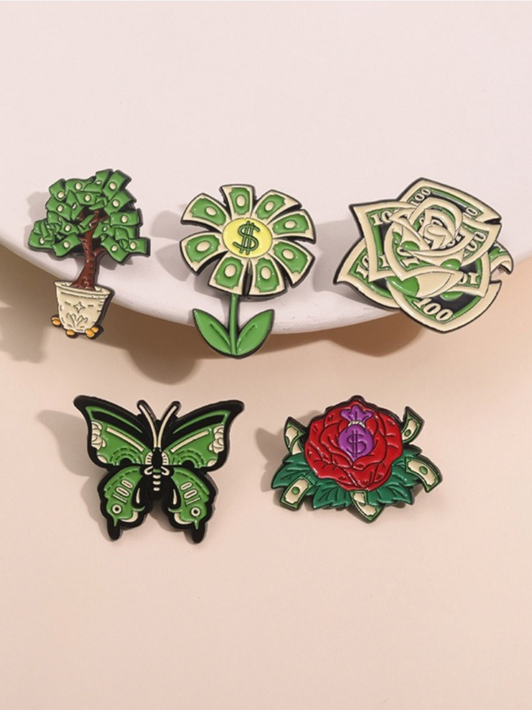 Pinori flower pattern four leaf clover brooch with colorful enamel and gold-tone metal