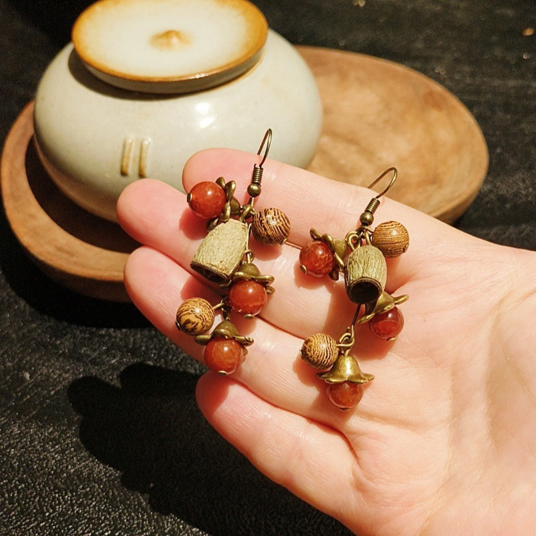 Handcrafted Vintage Natural Dried Fruit Agate Earrings