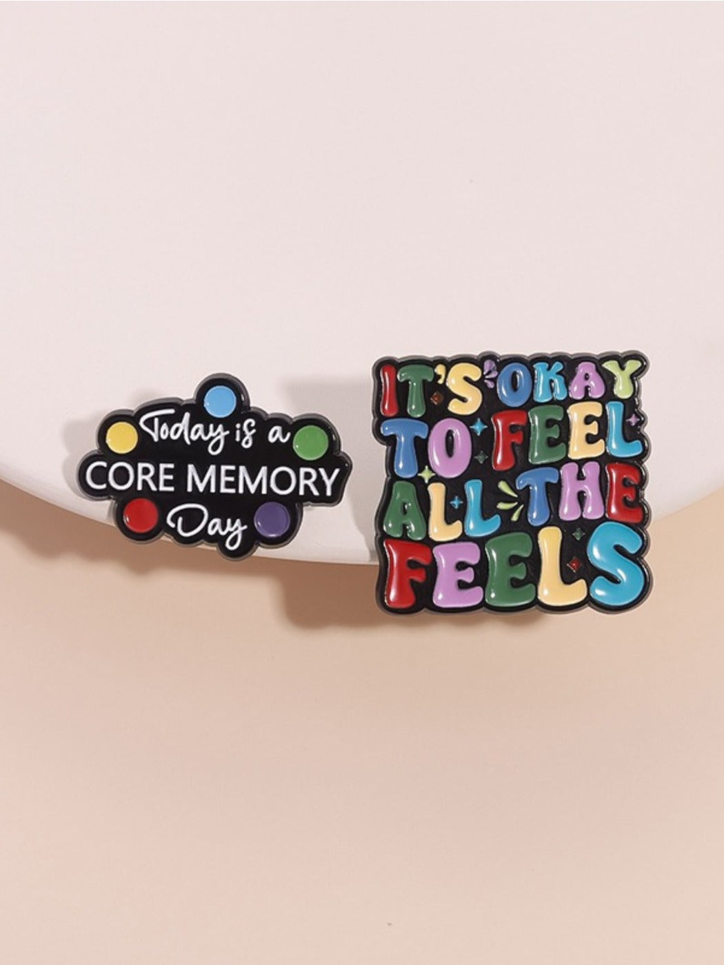 Colorful English sentence brooch with multicolor letters on a white background