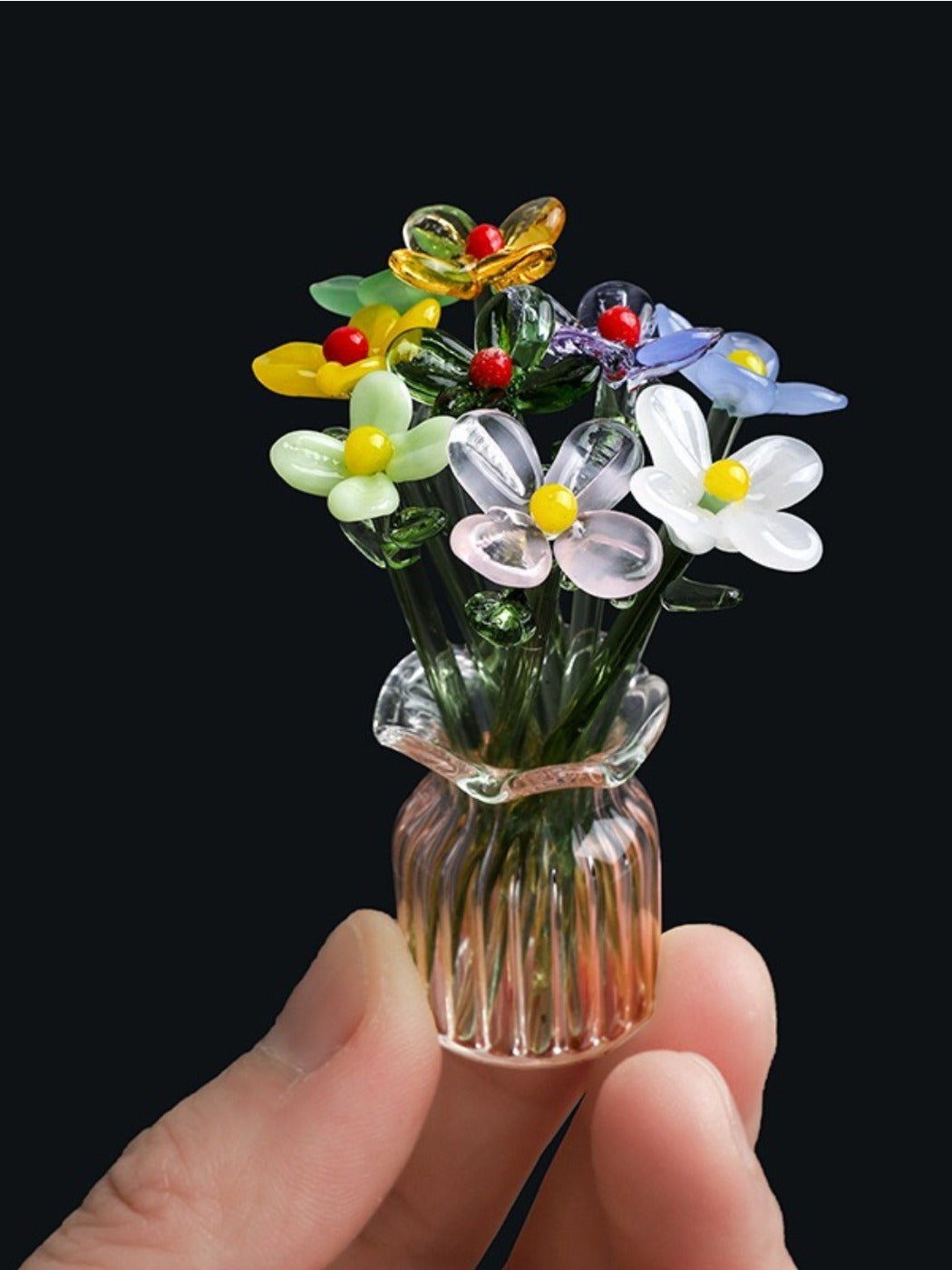 Single Thimara Japanese mini glass flower with translucent petals