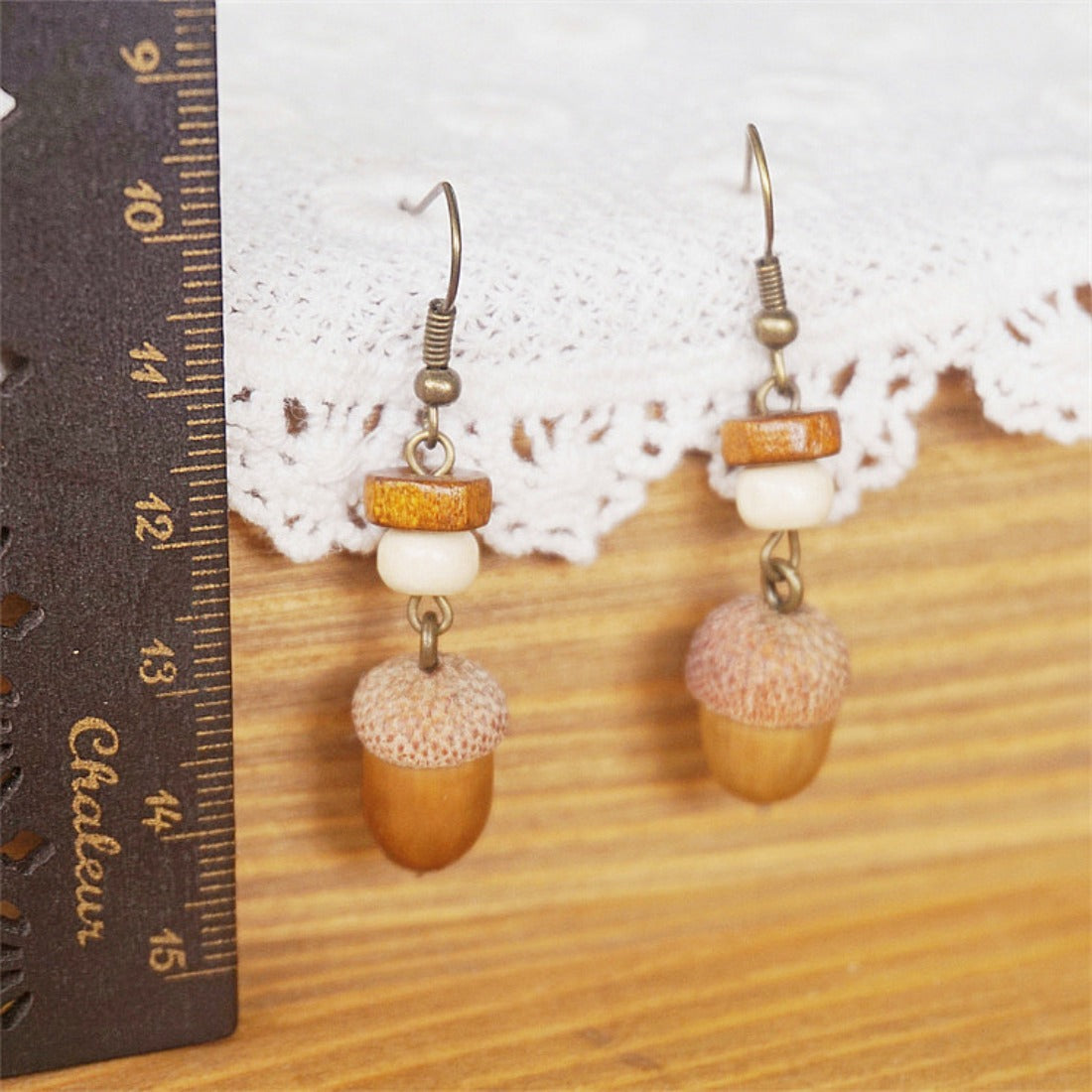 Handcrafted Vintage Wooden Bead and Natural Nut Earrings