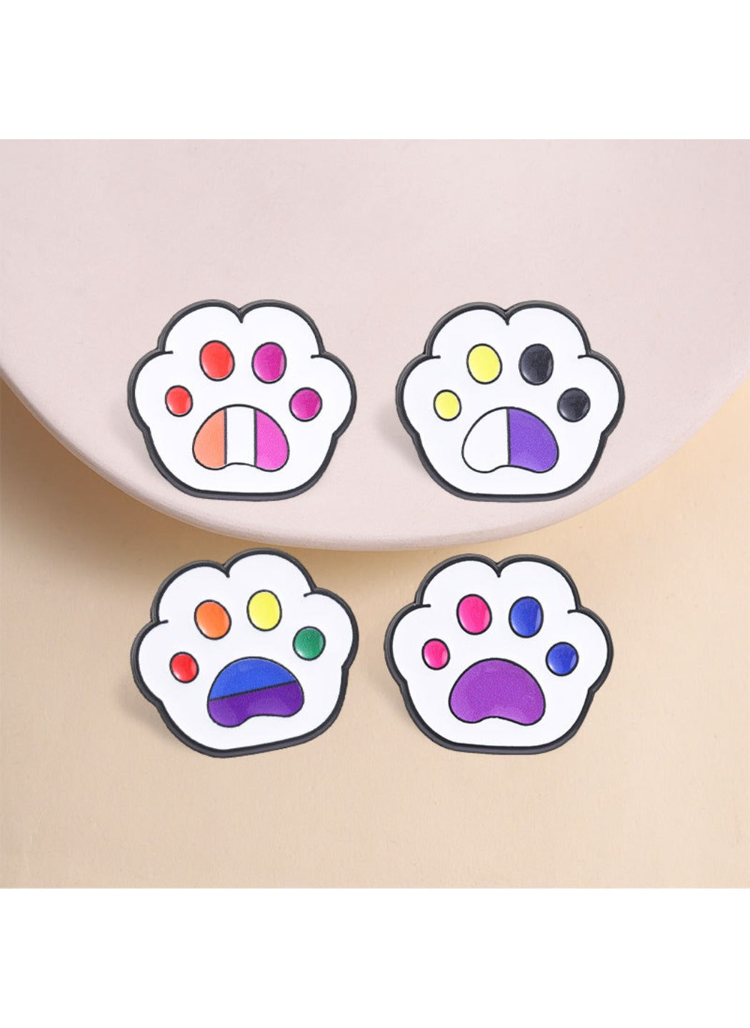 Pinori - Cat Paw Brooch Badge, Cute Cartoon Colorful Paw Pin