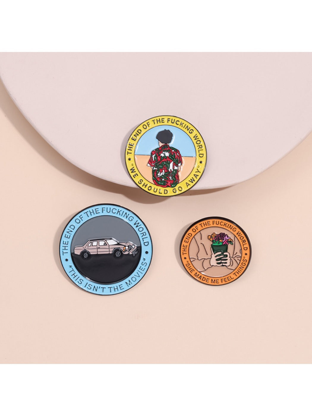 Close-up of Pinori elegant lapel pin with intricate time machine design