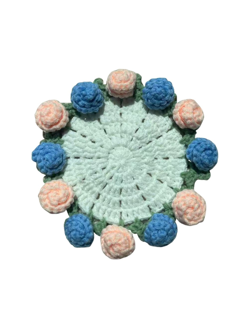Kovira crochet rose coaster heat resistant table mat displayed flat