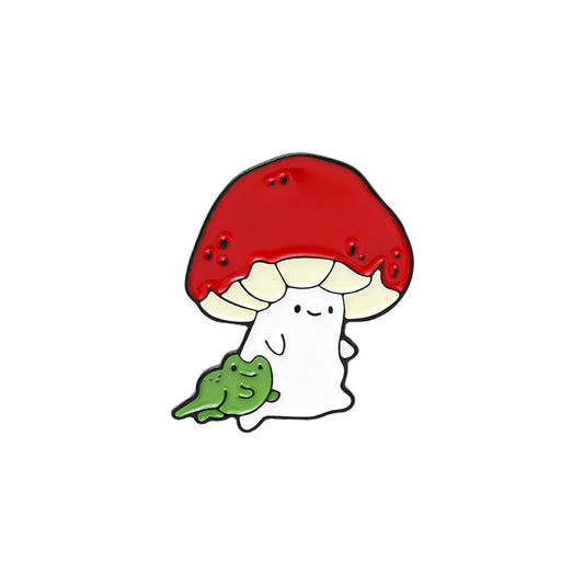 Pinori - Cute Smiley Mushroom and Frog Pin