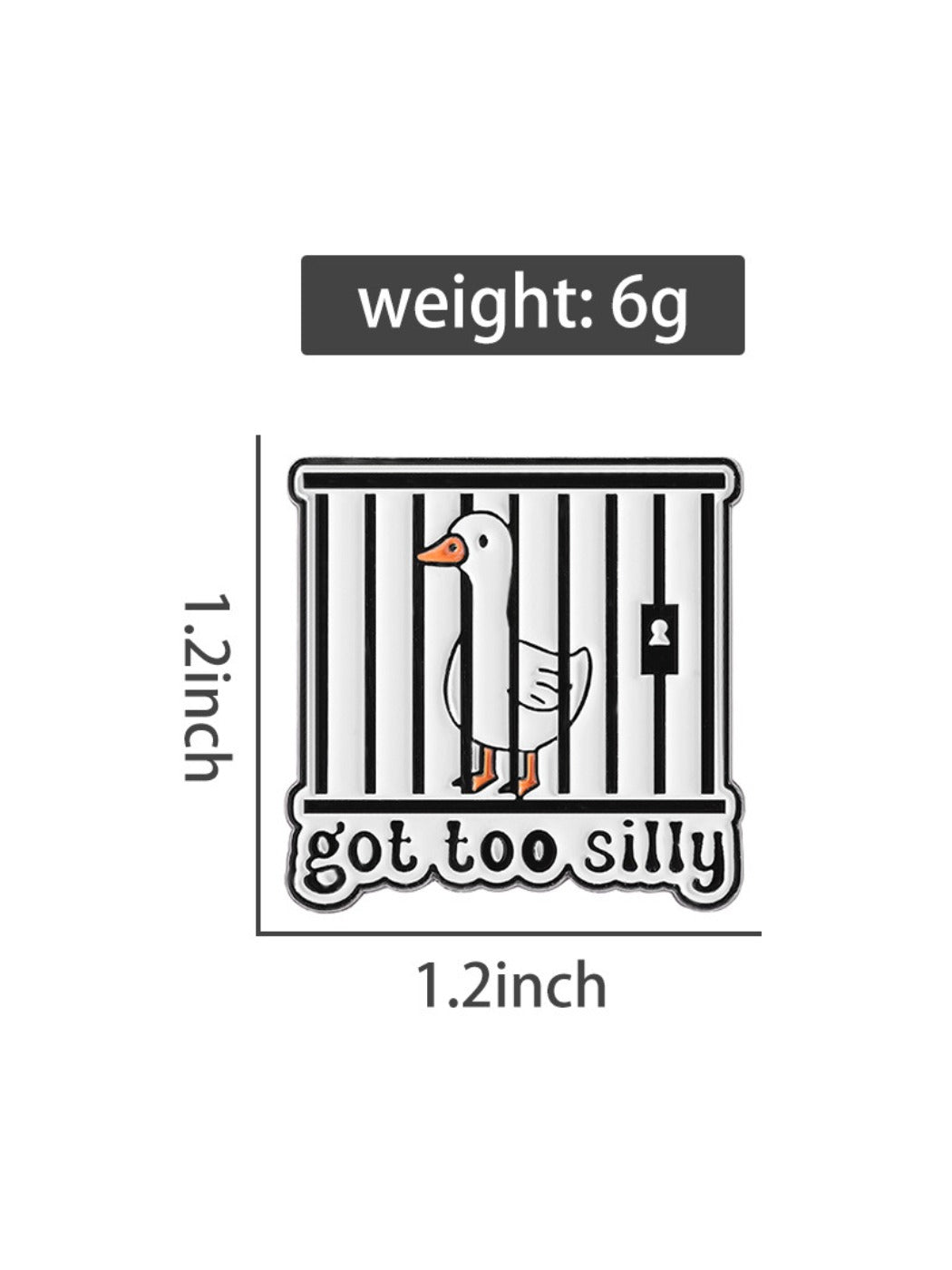 Pinori silly goose enamel pin displayed alongside other animal-themed enamel pins