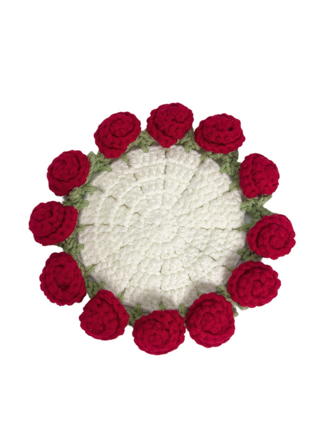 Top view of Kovira crochet rose coaster heat resistant table mat