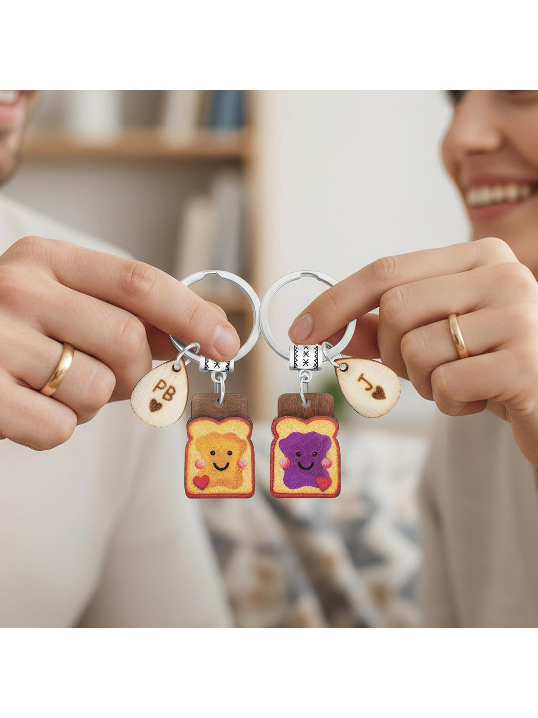 Close-up of Taphug Toast Peanut Butter Keychain Set showing detailed design