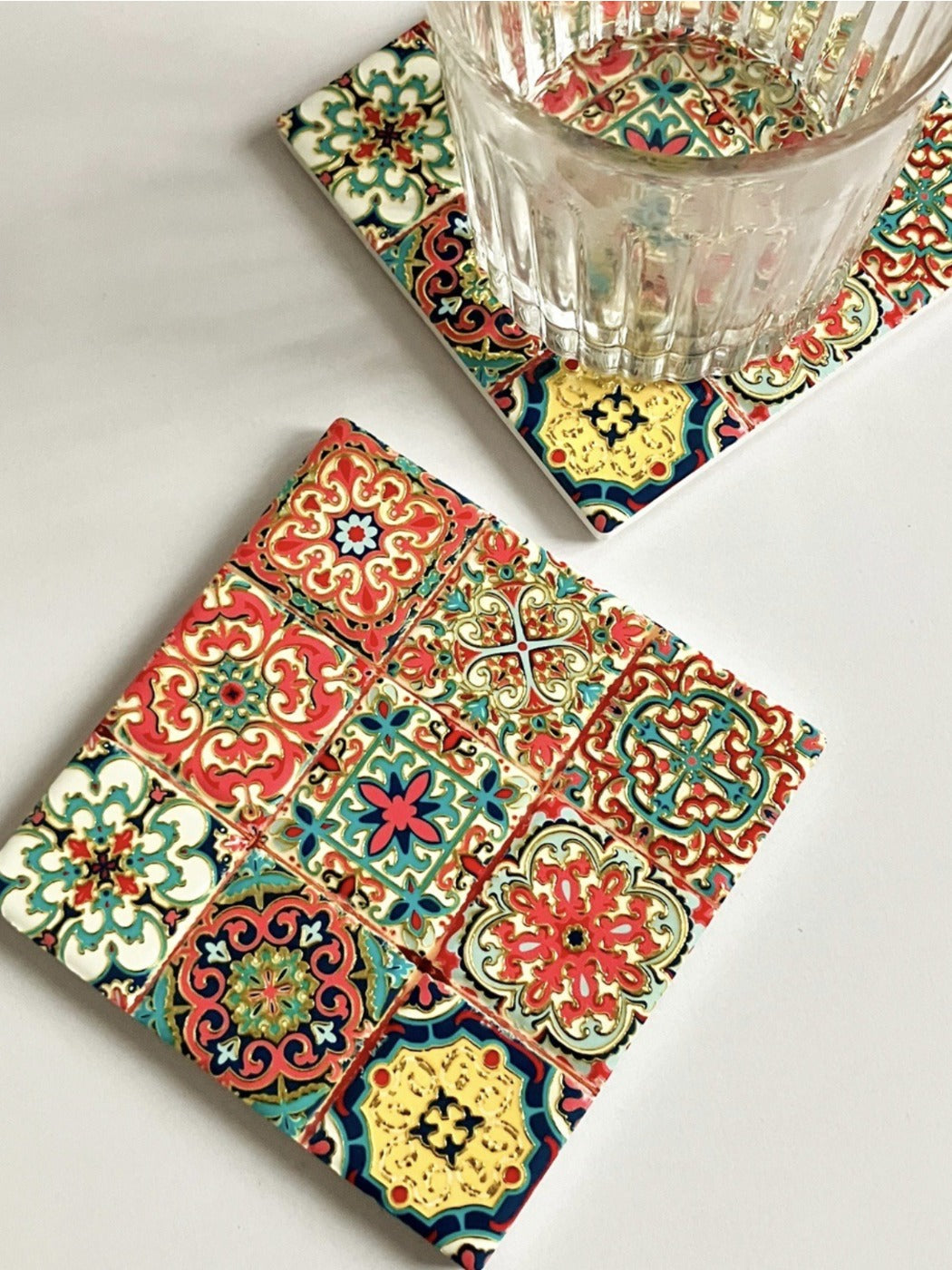 Thimara - 3D Raised Gold Foil Square Coasters Heat Resistant