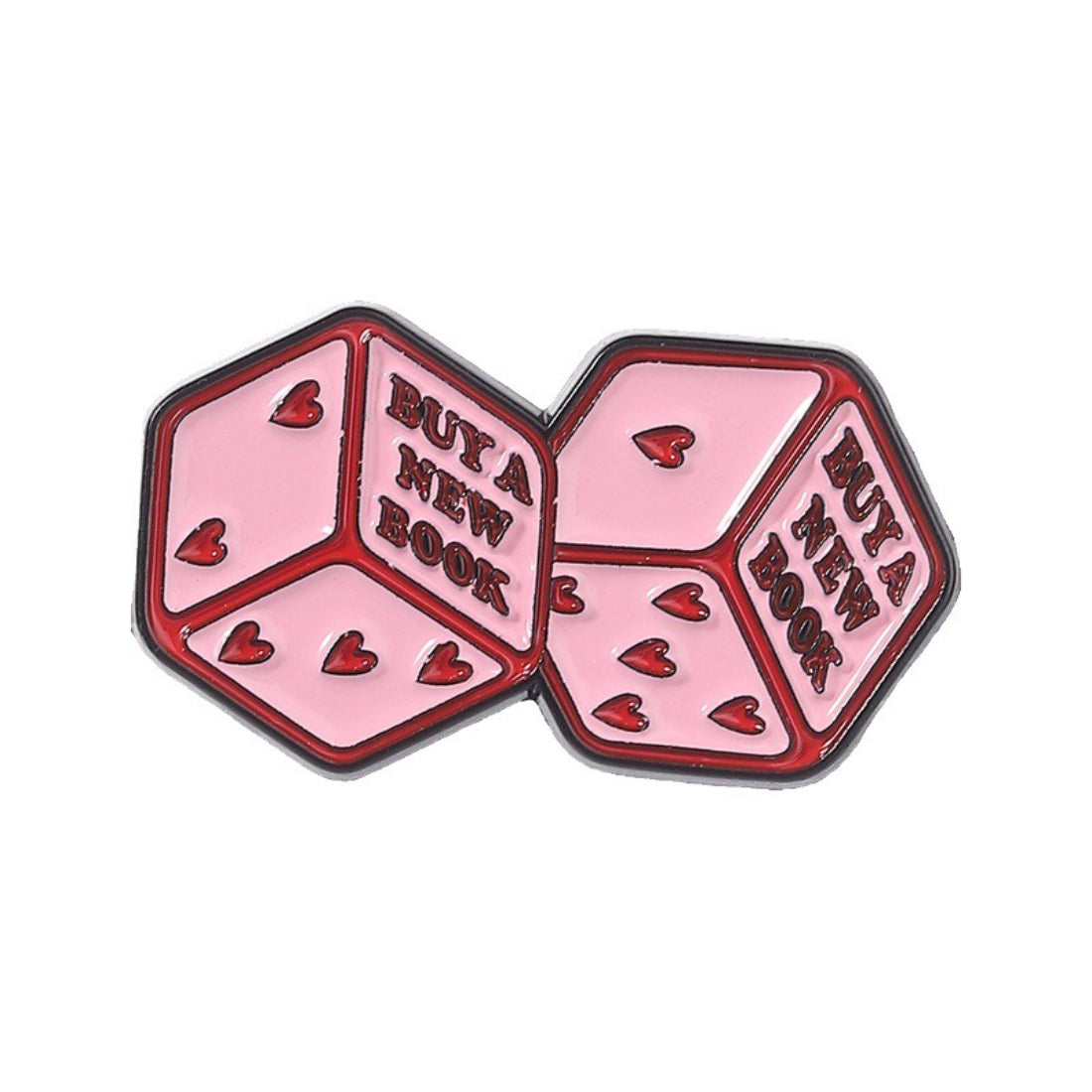 Pinori Book Lover enamel pin attached to a backpack strap with a blurred background