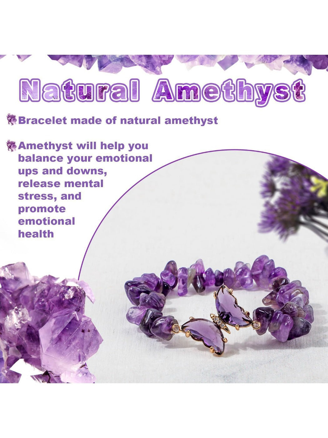 Emora - Fashion Purple Crushed Stone Butterfly Bracelet