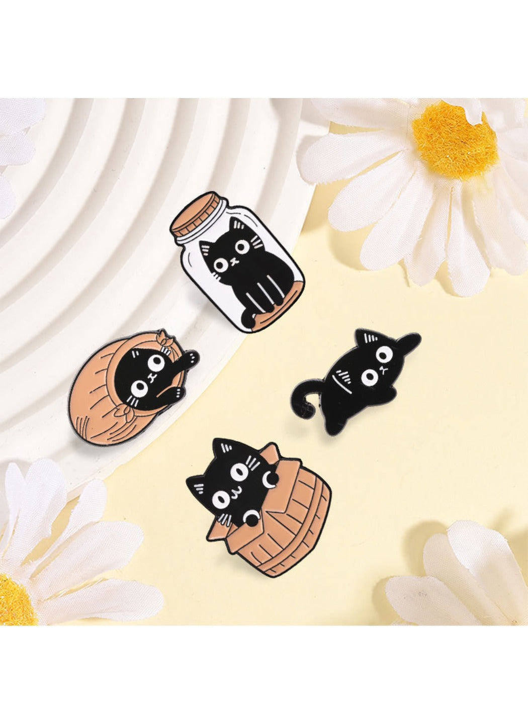 Pinori - Black Cat Brooch Badge, Cute Cartoon Kitty Pin