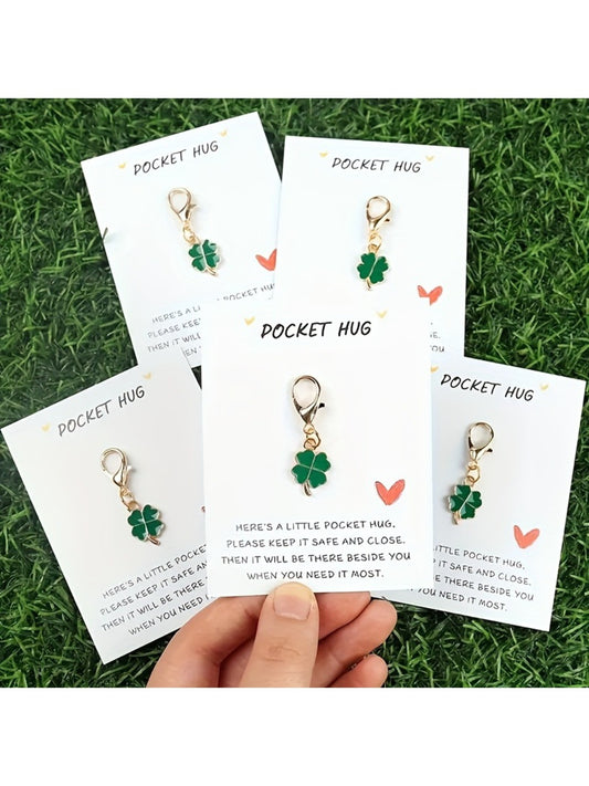 Taphug Lucky Clover Keychain with green four-leaf clover charm on a metal ring