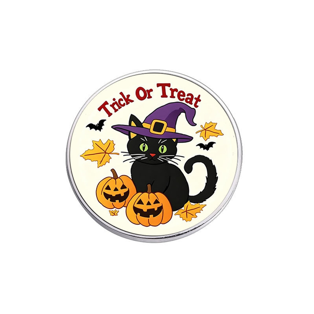 Pinori - Playful Cat Pumpkin Graphic Pin Brooch