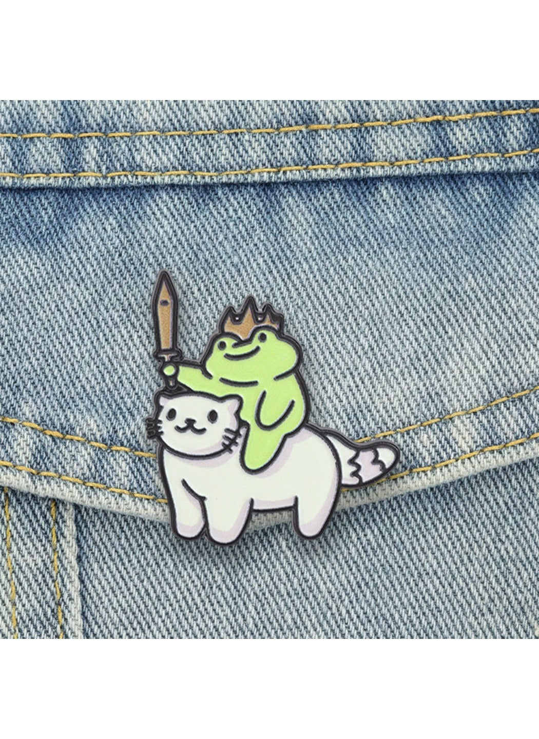Pinori - Cute Cartoon Frog Knight Riding Cat Pin Brooch Badge