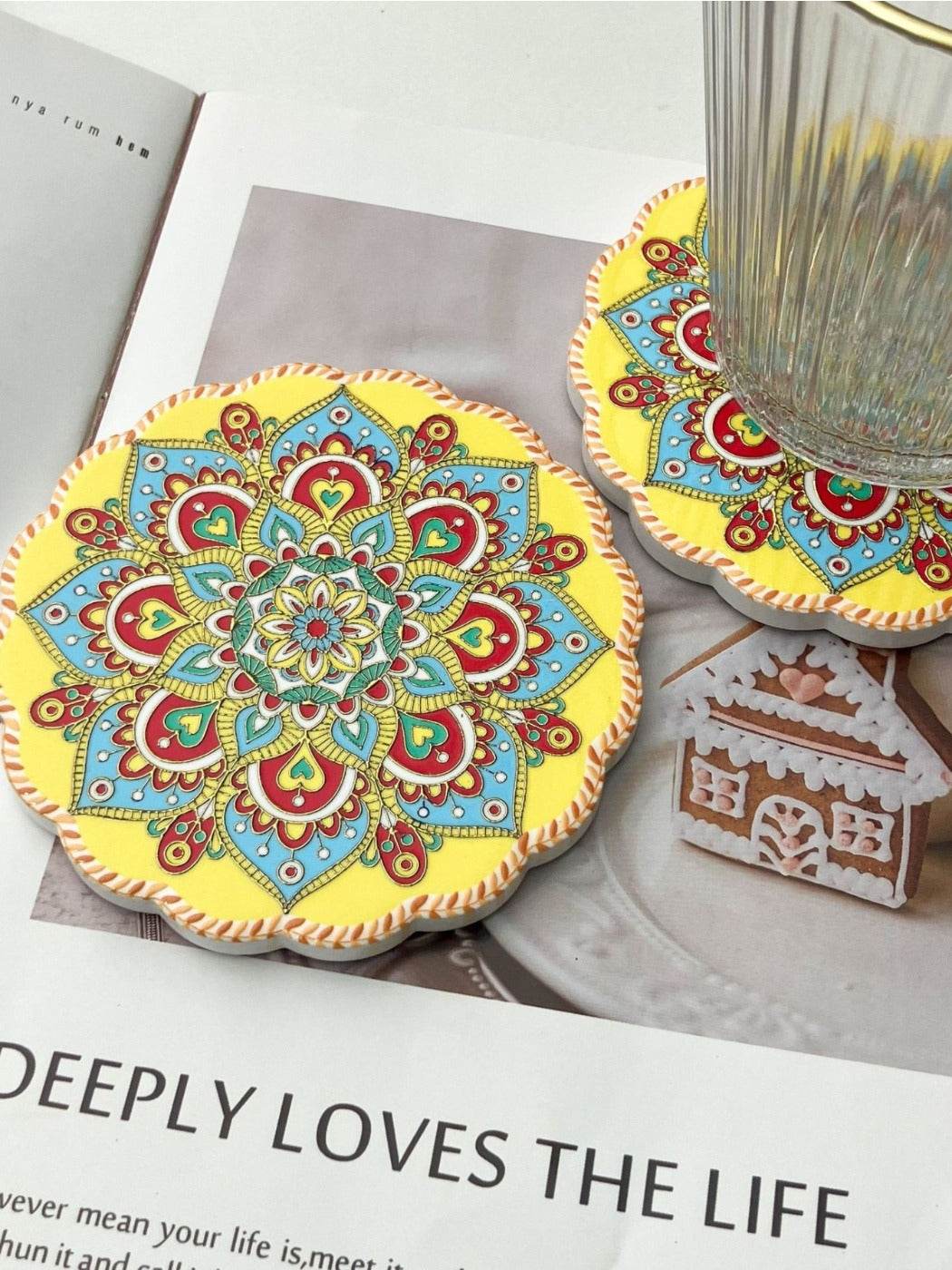 Thimara - Vintage Bohemian Style Round Lace Ceramic Coaster