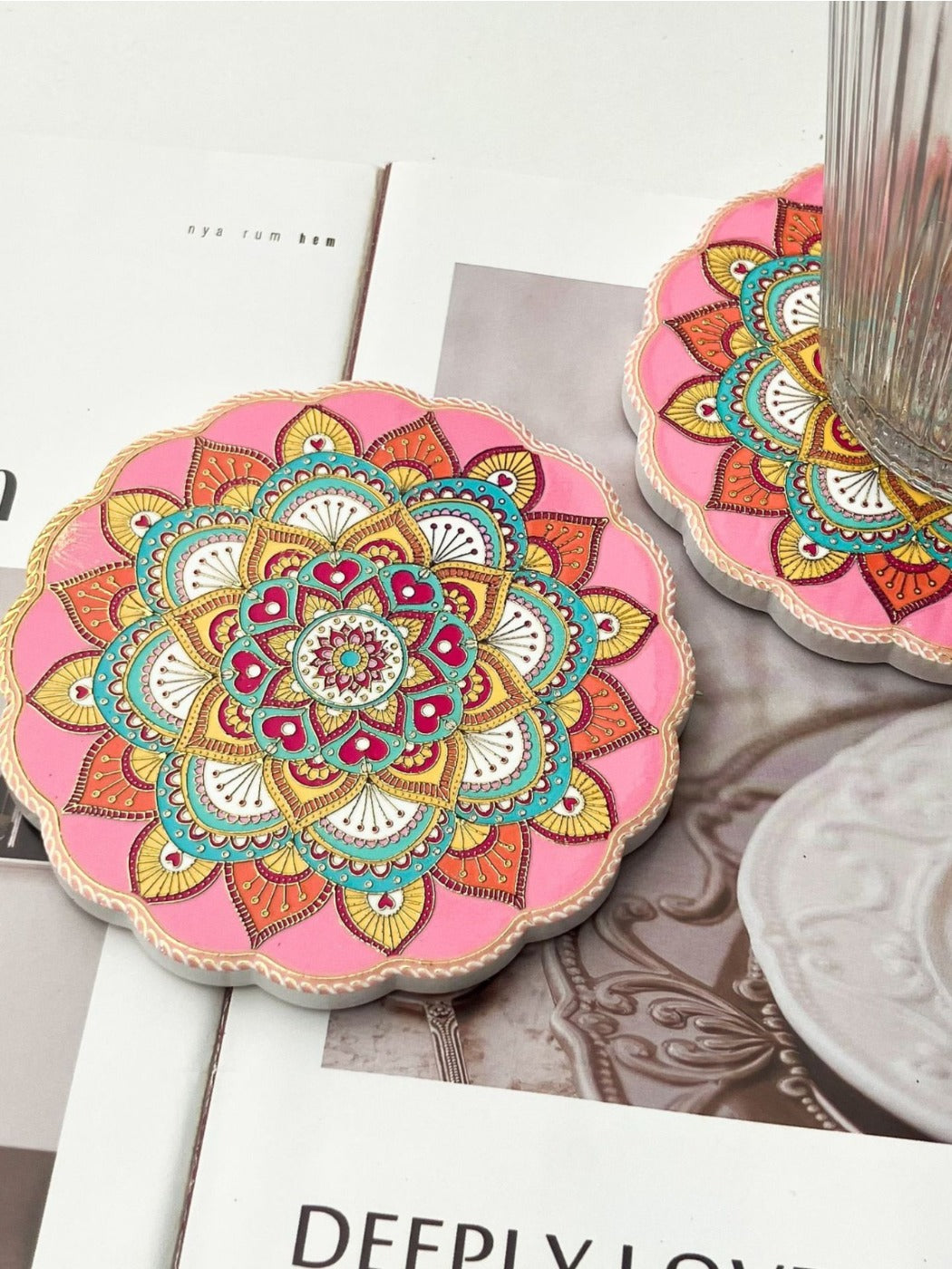 Thimara - Vintage Bohemian Style Round Lace Ceramic Coaster