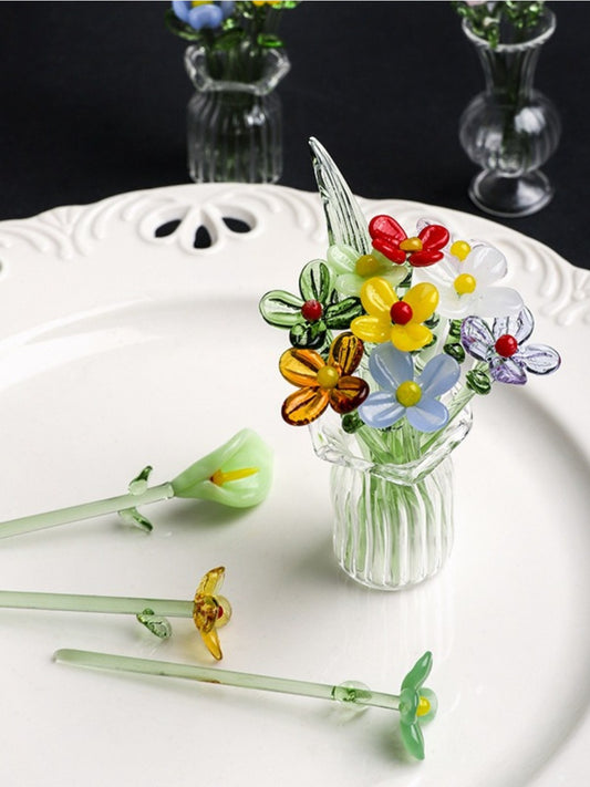 Thimara Japanese cute mini glass flowers in assorted colors on a white background