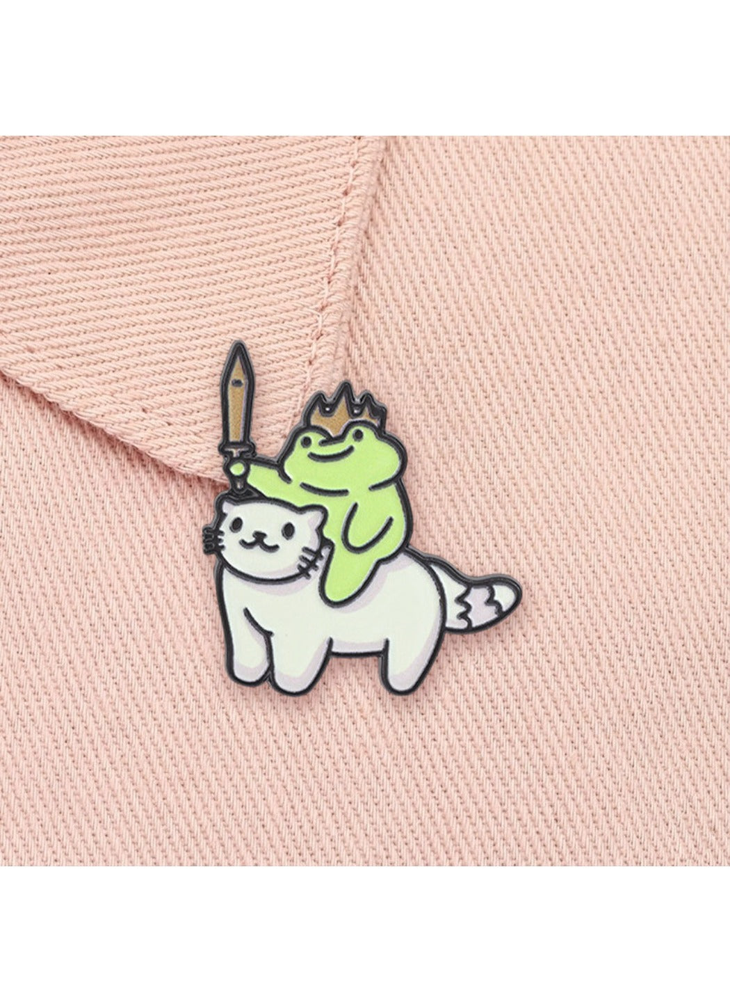 Pinori - Cute Cartoon Frog Knight Riding Cat Pin Brooch Badge