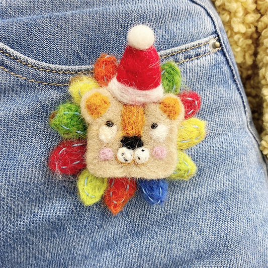 Handcrafted Wool Felt Christmas Lion Brooch