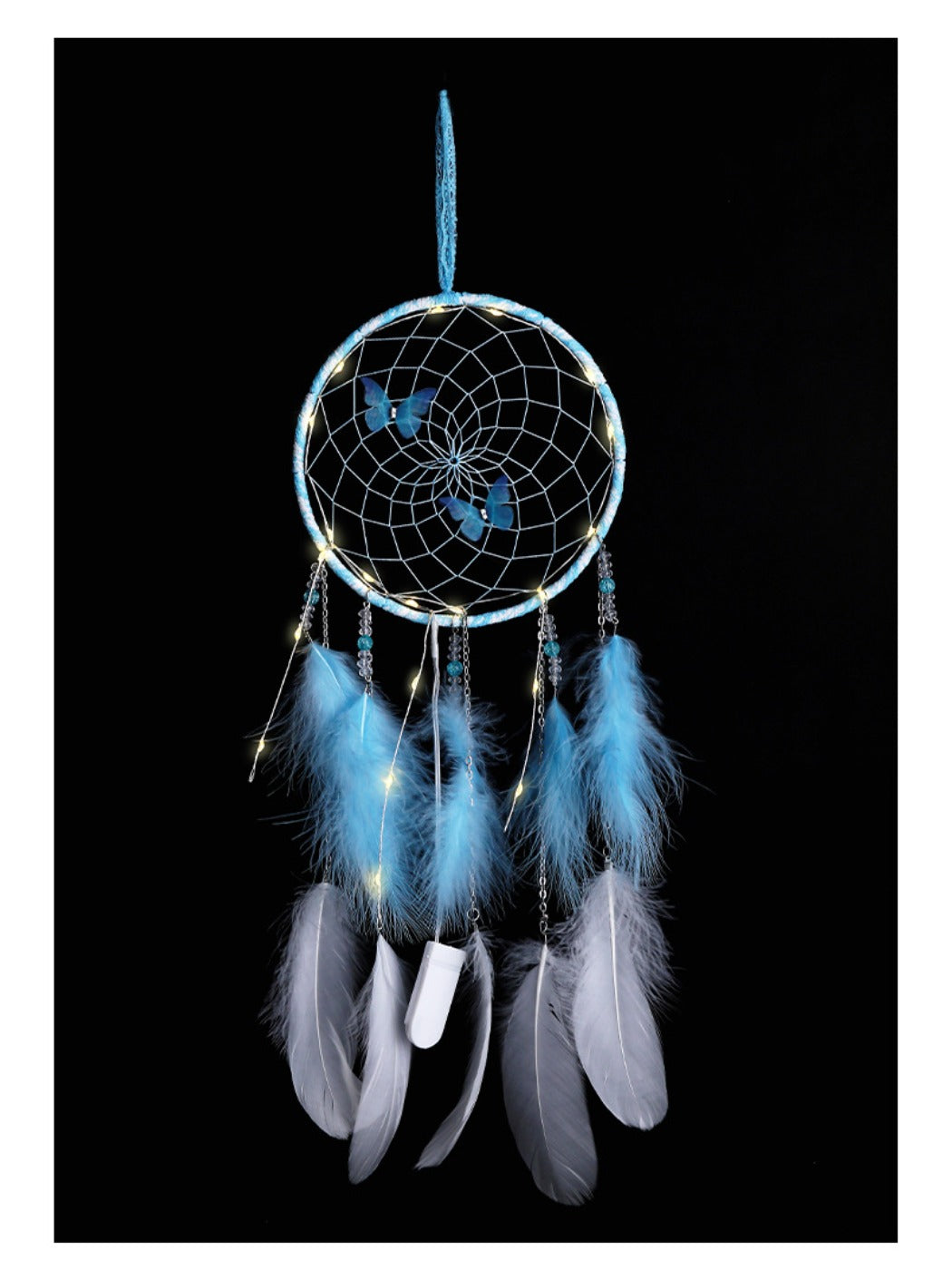 Top view of Somnira dream catcher showing intricate web and butterfly accents
