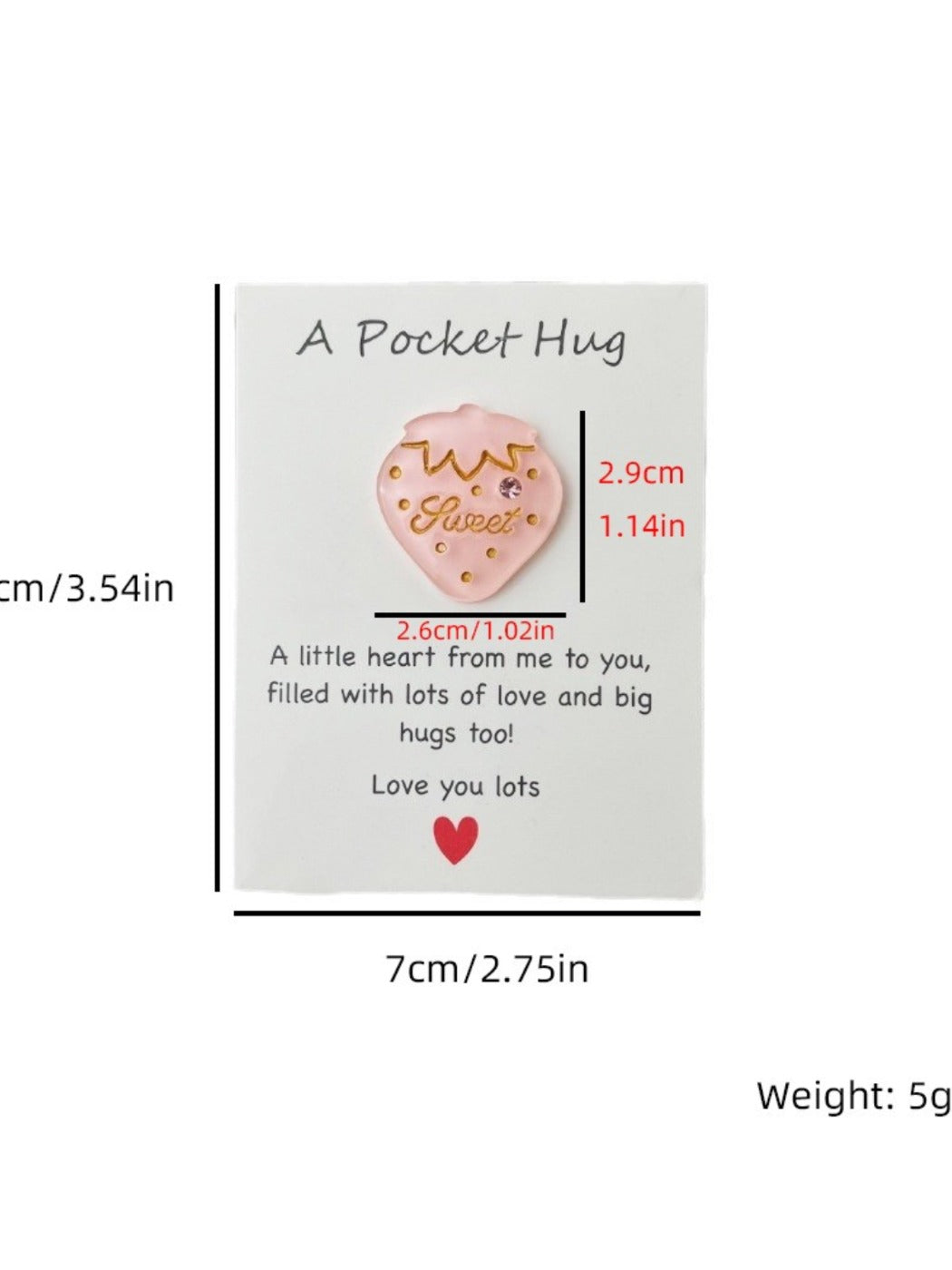 Taphug - Pocket Hug Glitter Pink Heart Strawberry pocket hug card and keepsake token view 6