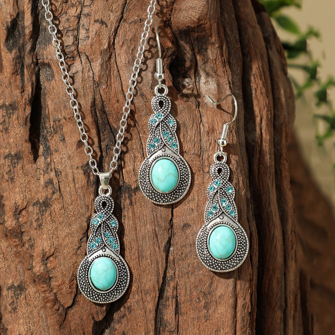 Bohemian Turquoise Necklace and Earring Set