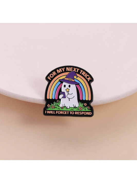 Pinori Rainbow Ghost cute brooch with colorful rainbow design on white background