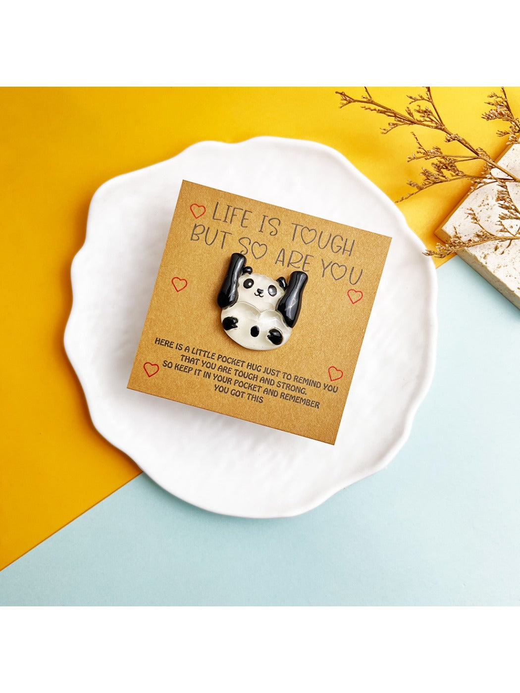 Taphug DIY panda pocket hug card with envelope on a wooden surface