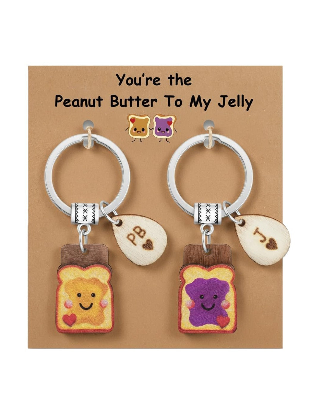 Two Taphug Toast Peanut Butter Keychains side by side on a flat surface