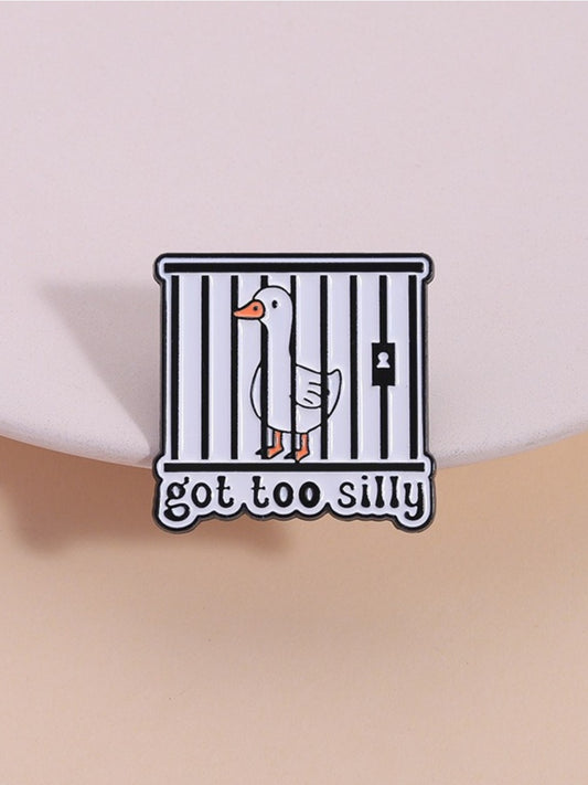 Pinori funny silly goose enamel pin with colorful cartoon design on white background