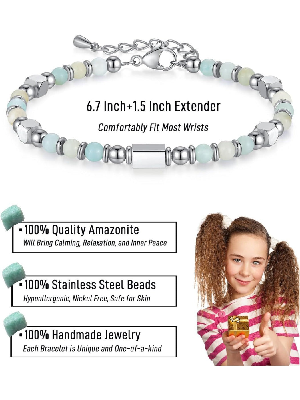 Emora beaded bracelet wrapped around a wrist with natural lighting