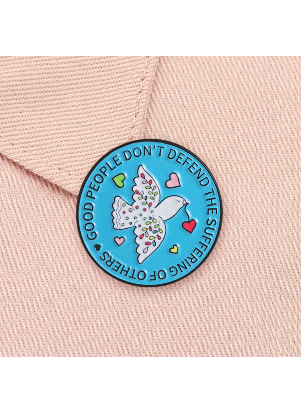 Pinori - Cute Cartoon Peace Dove with Colorful Hearts & Blue Circle Pin