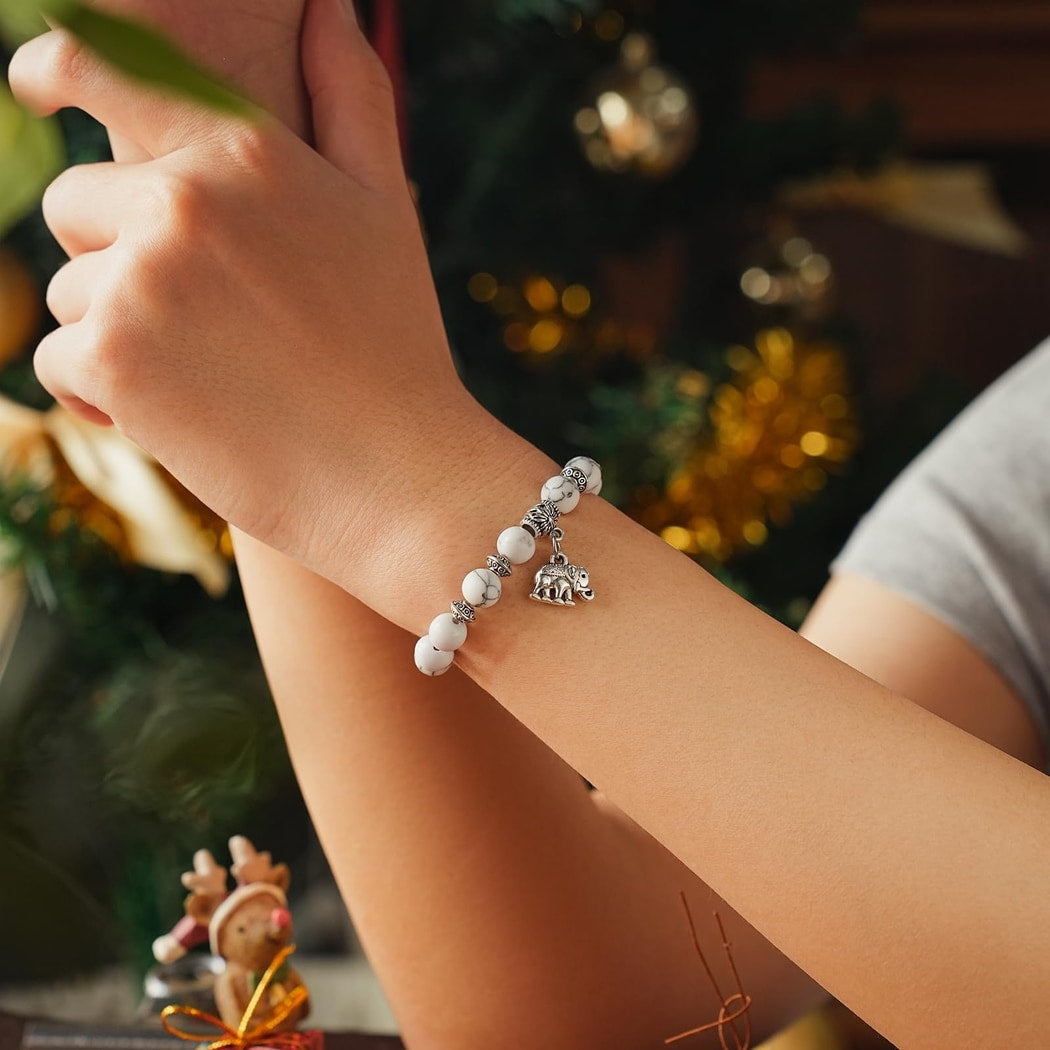 Emora - Simple Elephant Charm Round Beaded Bracelet
