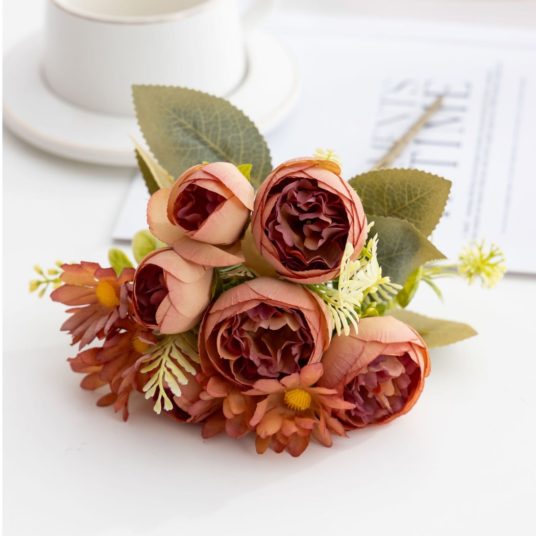 Roselle - Elegant Artificial Peony and Daisy Bouquet