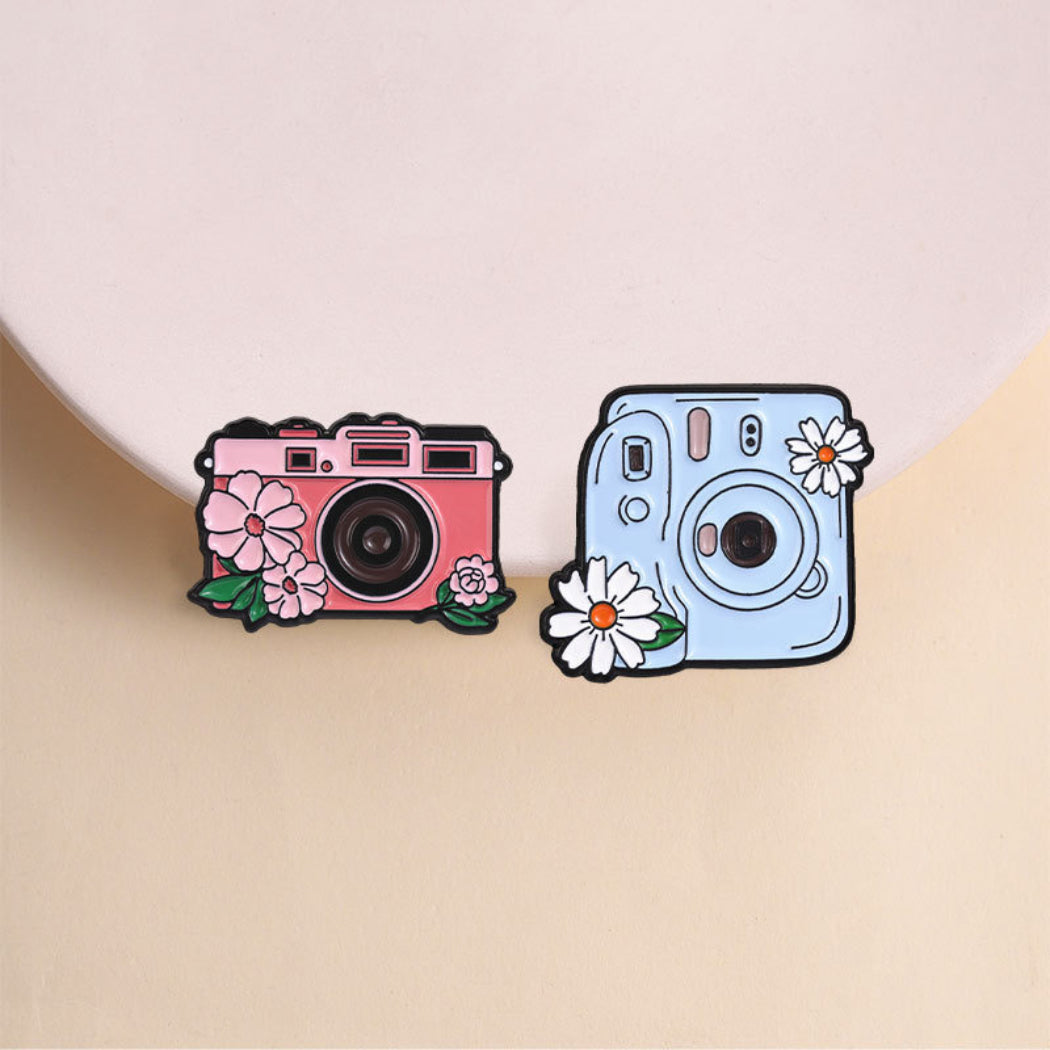 Pinori Flower Camera Enamel Pin Set