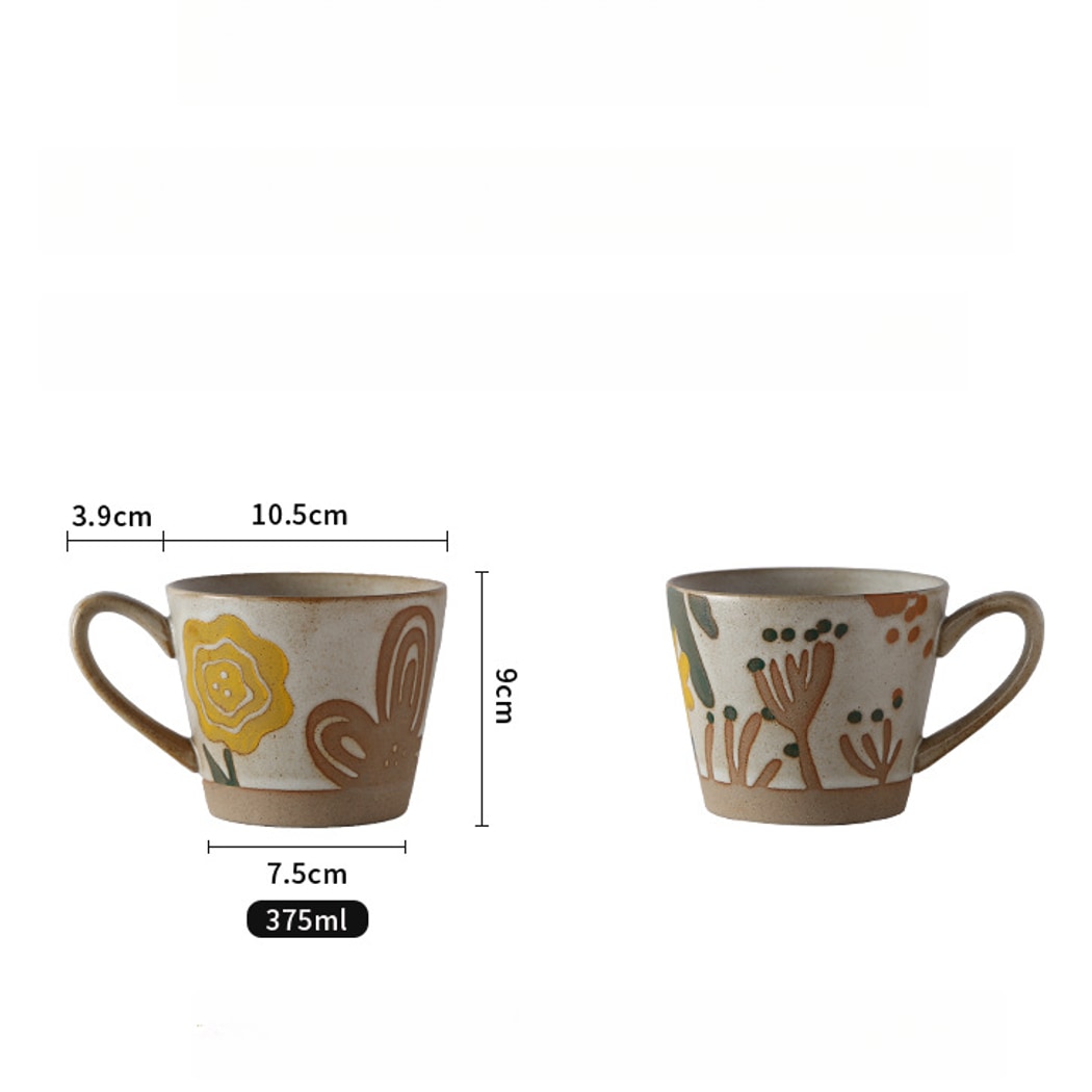 Mivora - Retro Floral Pattern Breakfast Coffee Mug