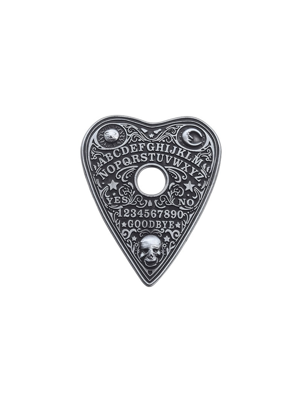 Pinori black metal heart pin badge isolated on a plain white surface