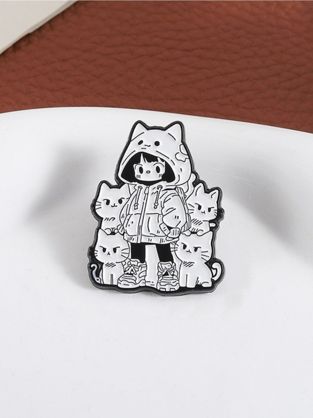Pinori - Cute Cat And Girl Brooch