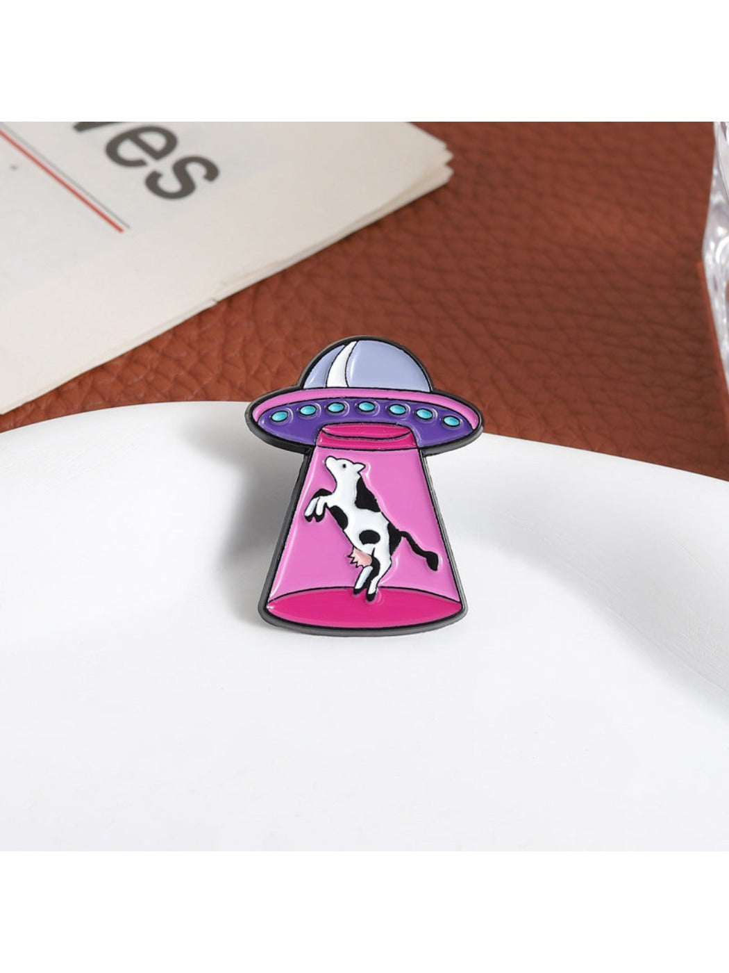 Pinori - Alien Spaceship Cow Brooch